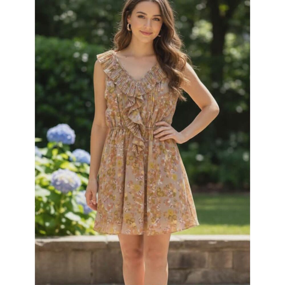LC Lauren Conrad Size 2 Floral Dress Ruffles Sleeveless Elastic Waist Lined Cute
